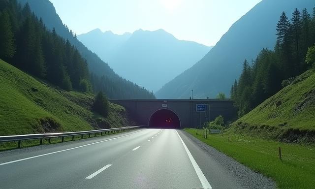 Schweizer Autobahn mit beeindruckenden Tunneln in Alpenlandschaft