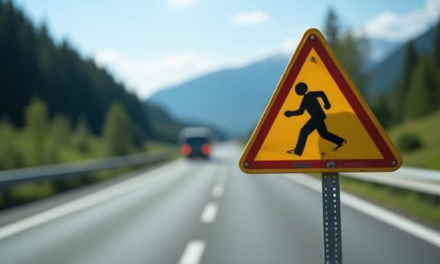Warnschild und Sicherheitsausrüstung auf Schweizer Autobahn